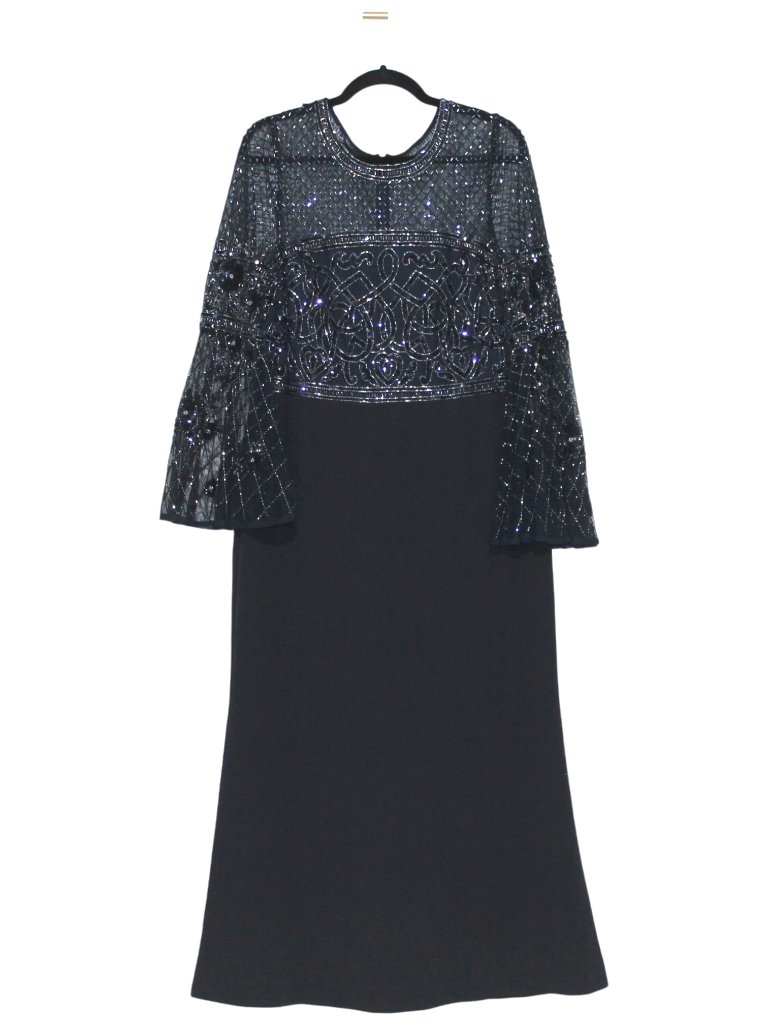 Adrianna Papell Navy Gorgeous Beaded Formal Maxi Dress Size 14